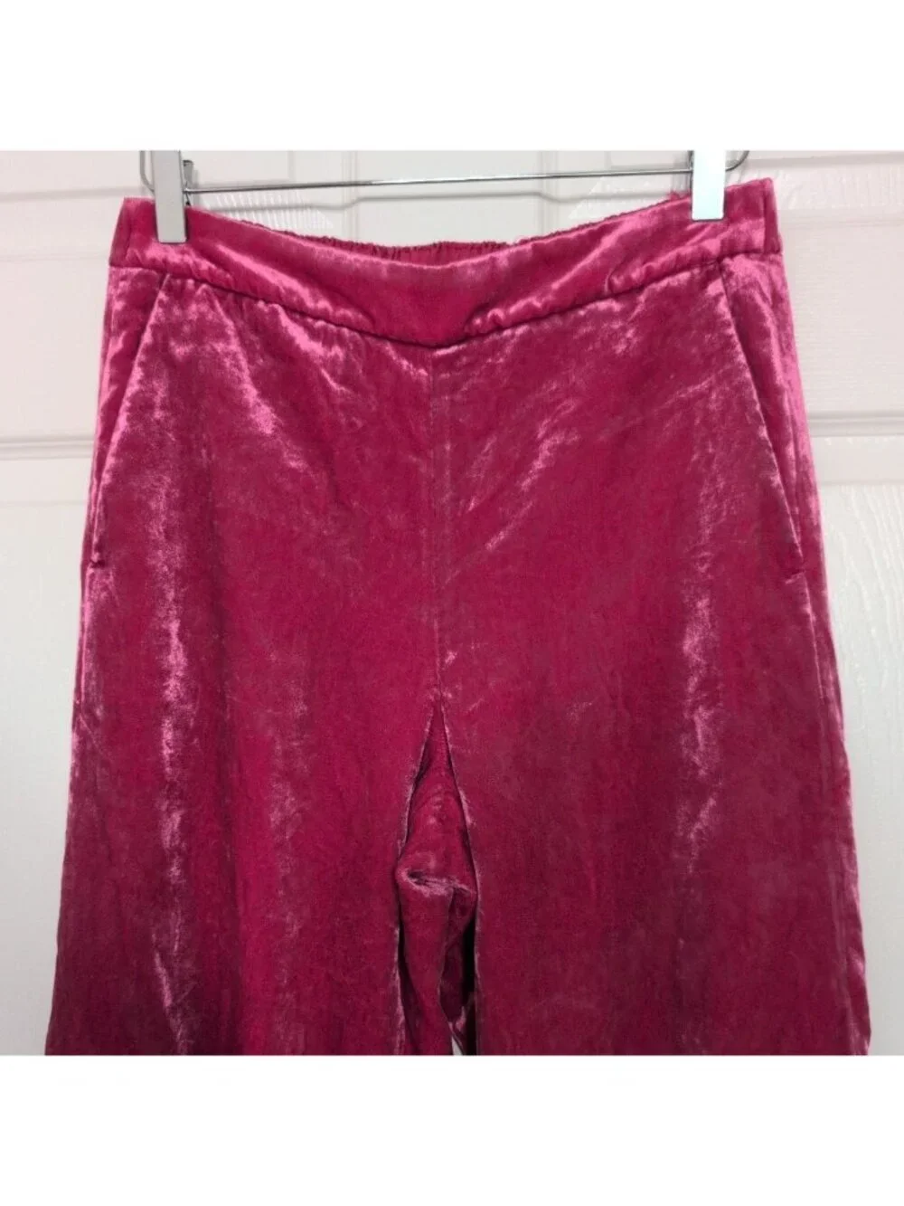 J Crew Velvet Pants Womens Size 8 Magenta Pink Pull On High Waisted Straight Leg